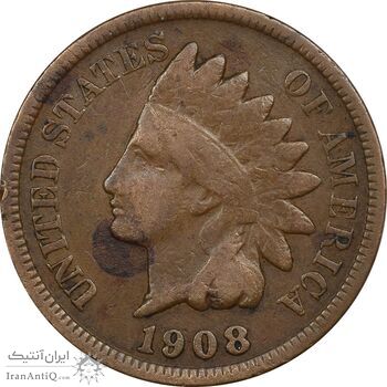 سکه 1 سنت 1908 سرخپوستی - EF45 - آمریکا