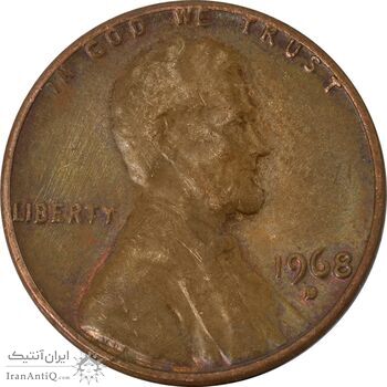 سکه 1 سنت 1968D لینکلن - AU55 - آمریکا