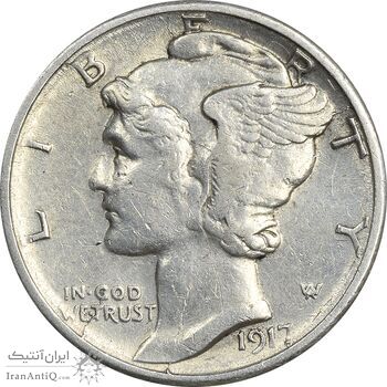 سکه 1 دایم 1917S مرکوری - EF45 - آمریکا