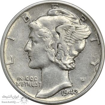 سکه 1 دایم 1942D مرکوری - EF45 - آمریکا سکه 1 دایم 1942D مرکوری - EF45 - آمریکا