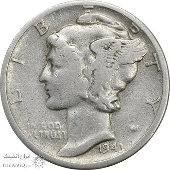 سکه 1 دایم 1943S مرکوری - VF35 - آمریکا سکه 1 دایم 1943S مرکوری - VF35 - آمریکا