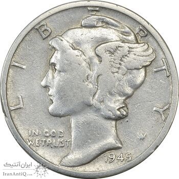 سکه 1 دایم 1945D مرکوری - VF35 - آمریکا
