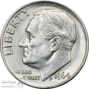 سکه 1 دایم 1964 روزولت - AU58 - آمریکا سکه 1 دایم 1964 روزولت - AU58 - آمریکا