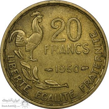 سکه 20 فرانک 1950 (سه پر) جمهوری چهارم - EF40 - فرانسه سکه 20 فرانک 1950 (سه پر) جمهوری چهارم - EF40 - فرانسه