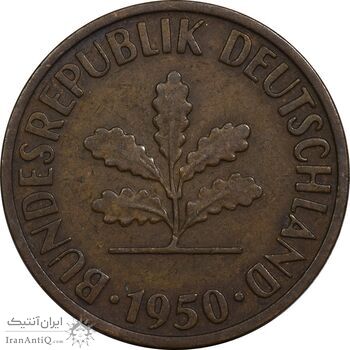 سکه 2 فینیگ 1950D جمهوری فدرال - EF40 - آلمان