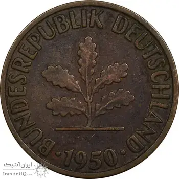 سکه 2 فینیگ 1950F جمهوری فدرال - EF40 - آلمان