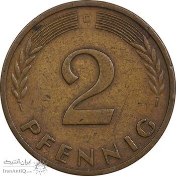 سکه 2 فینیگ 1958D جمهوری فدرال - EF40 - آلمان