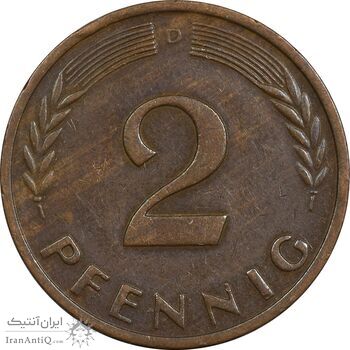 سکه 2 فینیگ 1960D جمهوری فدرال - EF45 - آلمان