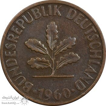 سکه 2 فینیگ 1960D جمهوری فدرال - EF45 - آلمان