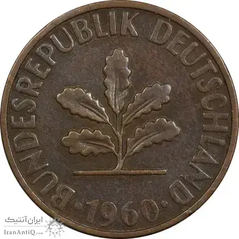 سکه 2 فینیگ 1960D جمهوری فدرال - EF45 - آلمان