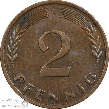 سکه 2 فینیگ 1961D جمهوری فدرال - AU50 - آلمان