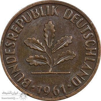 سکه 2 فینیگ 1961D جمهوری فدرال - AU50 - آلمان