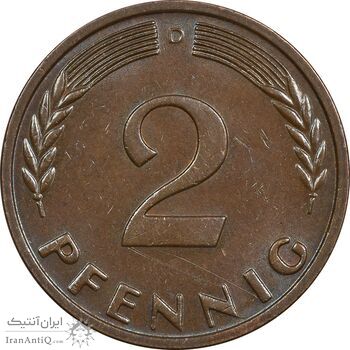 سکه 2 فینیگ 1962D جمهوری فدرال - AU50 - آلمان