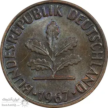 سکه 2 فینیگ 1967F جمهوری فدرال - AU50 - آلمان