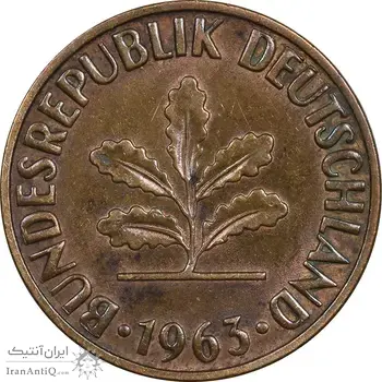 سکه 2 فینیگ 1963F جمهوری فدرال - EF45 - آلمان