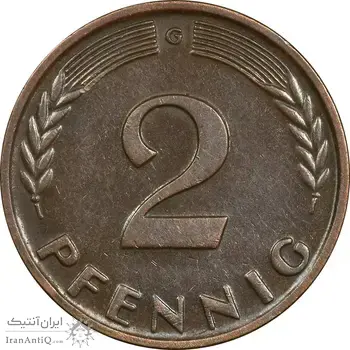 سکه 2 فینیگ 1963G جمهوری فدرال - AU50 - آلمان