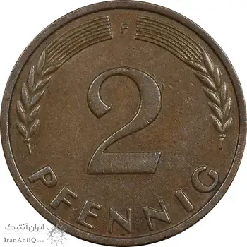 سکه 2 فینیگ 1965F جمهوری فدرال - EF45 - آلمان