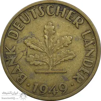 سکه 10 فینیگ 1949F جمهوری فدرال - EF40 - آلمان