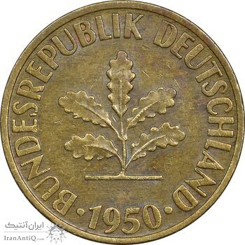 سکه 10 فینیگ 1950D جمهوری فدرال - EF45 - آلمان