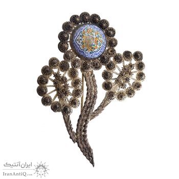 سنجاق سینه ملیله کاری طرح گل با مینا - کد 027496