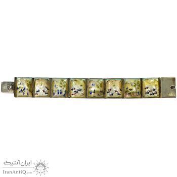 دستبند نقره مینیاتور روی صدف - محمد رضا شاه - کد 024403