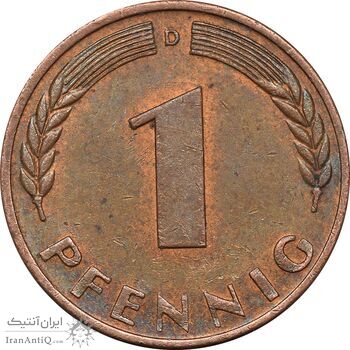 سکه 1 فینیگ 1950D جمهوری فدرال - AU50 - آلمان