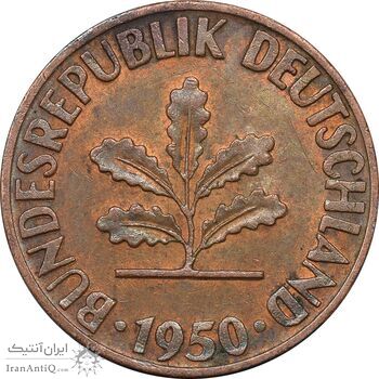 سکه 1 فینیگ 1950D جمهوری فدرال - AU50 - آلمان
