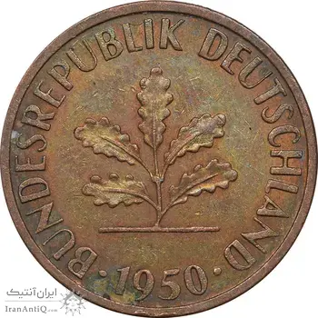 سکه 1 فینیگ 1950J جمهوری فدرال - AU50 - آلمان