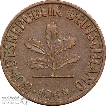 سکه 1 فینیگ 1968D جمهوری فدرال - EF40 - آلمان