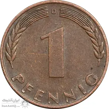 سکه 1 فینیگ 1970D جمهوری فدرال - EF45 - آلمان