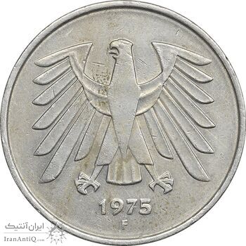 سکه 5 مارک 1975F جمهوری فدرال - EF45 - آلمان