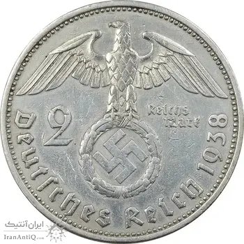 سکه 2 رایش مارک 1938A رایش سوم - EF45 - آلمان