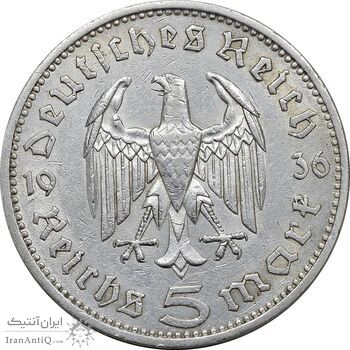 سکه 5 رایش مارک 1936A رایش سوم - AU55 - آلمان