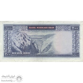 اسکناس 200 ریال (آموزگار - فرمان فرماییان) نوشته قرمز - تک - EF40 - محمد رضا شاه