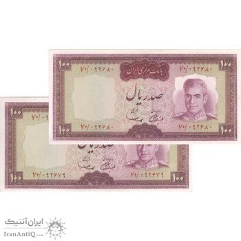 اسکناس 100 ریال (آموزگار - سمیعی) نوشته قرمز - جفت - UNC61 - محمد رضا شاه