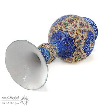 گلدان میناکاری طرح گل و مرغ - 20 سانتی - کد: 028755