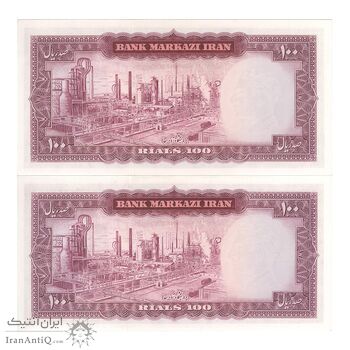 اسکناس 100 ریال 1342 - جفت - UNC64 - محمد رضا شاه