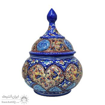 قندان میناکاری طرح گل و مرغ - 16 سانتی قندان میناکاری طرح گل و مرغ - 16 سانتی