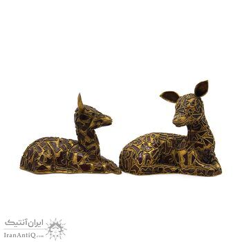 مجسمه های میناکاری طرح آهو (با پایه) آنتیک - 2 تایی