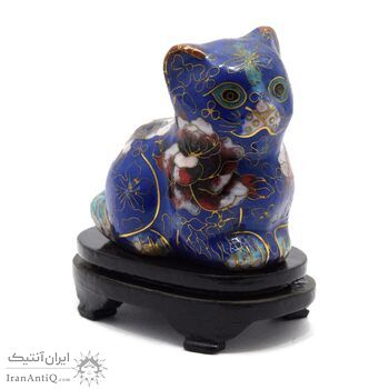 مجسمه میناکاری طرح گربه آبی (با پایه) آنتیک