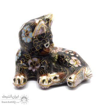 مجسمه میناکاری طرح گربه سیاه (با پایه) آنتیک
