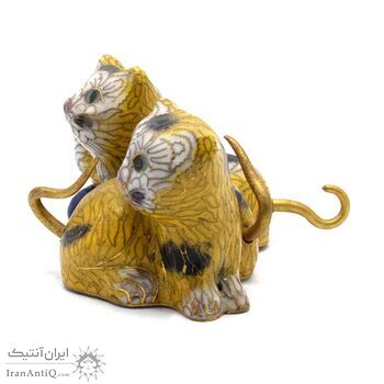 مجسمه میناکاری طرح گربه زرد (با پایه) آنتیک