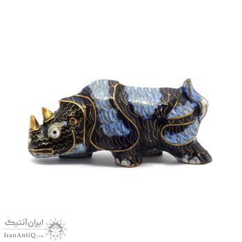 مجسمه میناکاری طرح کرگدن (با پایه) آنتیک