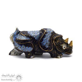 مجسمه میناکاری طرح کرگدن (با پایه) آنتیک