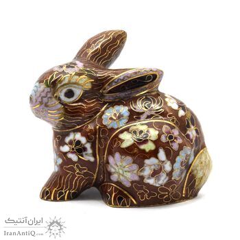 مجسمه میناکاری طرح خرگوش قهوه ای (با پایه) آنتیک