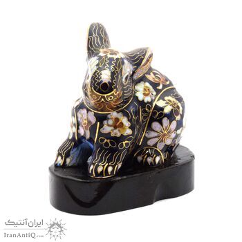 مجسمه میناکاری طرح خرگوش سرمه ای (با پایه) آنتیک