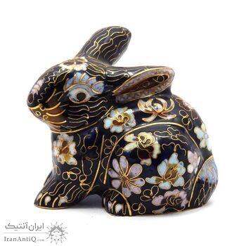 مجسمه میناکاری طرح خرگوش سرمه ای (با پایه) آنتیک