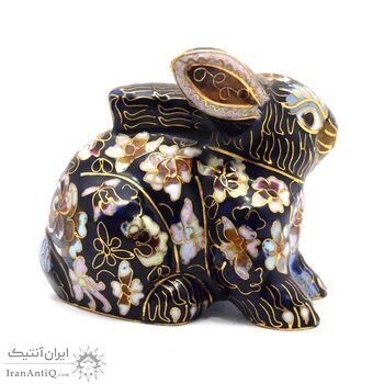 مجسمه میناکاری طرح خرگوش سرمه ای (با پایه) آنتیک
