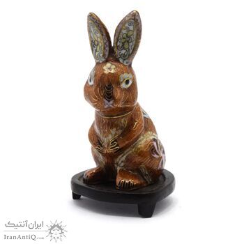 مجسمه میناکاری طرح خرگوش ایستاده قهوه ای (با پایه) آنتیک