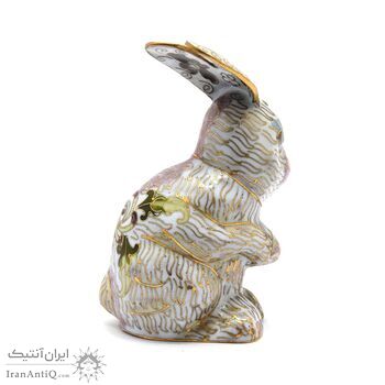 مجسمه میناکاری طرح خرگوش ایستاده سفید (با پایه) آنتیک
